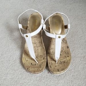 Chaps White Thong Cork Wedges